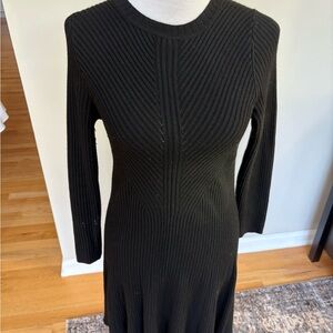 Tahari Black Long Sleeve Ribbed Dress, Sz M